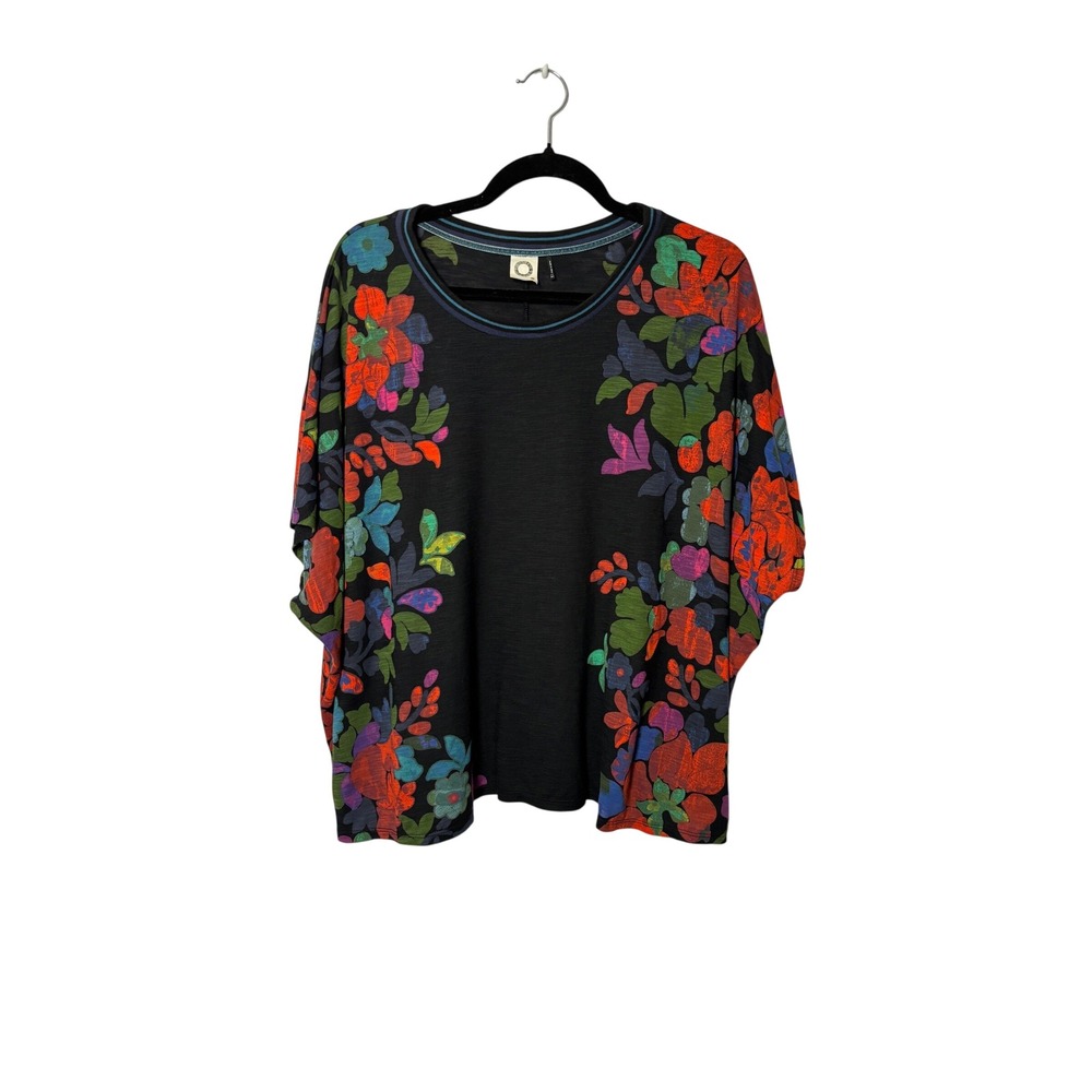 Akemi + Kin Womens Knit Top XS/S Black Floral Dolman Boxy Boho Anthropologie